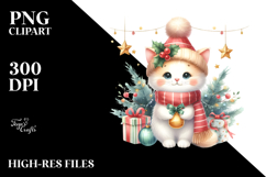 Watercolor Cat with Christmas Decorations, Transparent PNG Product Image 2