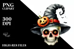 Funny Halloween Clipart with Skull PNG Product Image 1