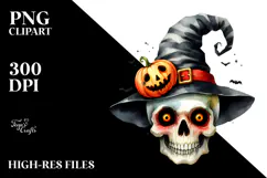 Funny Halloween Clipart with Skull PNG Product Image 2