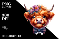 Funny Highland Cow with Bow and Tie, PNG Product Image 2