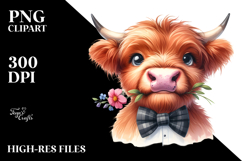 Funny Highland Cow with Flower, PNG Product Image 2