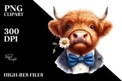 Happy Highland Cow with Flower, PNG Product Image 2