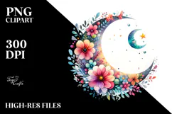 Vibrant Flowers Moon | Sublimation | Clipart Product Image 2