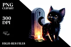 Cute Black Cat Grave Drawing | Clipart Product Image 3