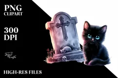 Cute Black Cat Grave Drawing | Clipart Product Image 1