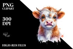 Watercolor Highland Cow Sticker | Sublimation | Clipart Product Image 3