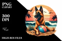Watercolor Malinois Surf Ball Sunset | Clipart Product Image 1