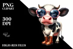 Cow Sunglasses Boots Watercolor Clipart Product Image 1