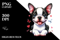 Cute Boston Terrier Dog with Big Eyes, PNG Product Image 2