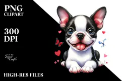 Cute Boston Terrier Dog with Big Eyes, PNG Product Image 2