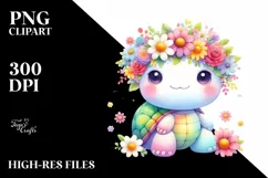 Colorful Turtle with Flower Crown Clipart, High-Resolution Product Image 3