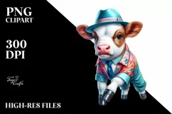 Colorful Cow in Swing Dancer Attire PNG Product Image 1