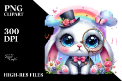 Cute Baby Rabbit with Monocle PNG Product Image 2