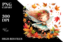 Colorful Cute Fairy with Autumn Leaves PNG Product Image 2