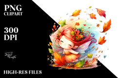 Colorful Cute Fairy with Autumn Leaves PNG Product Image 2