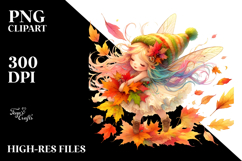Colorful Cute Fairy with Autumn Leaves PNG Product Image 2