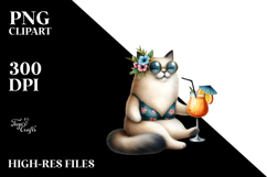 Beach Cat Drinking Cocktail PNG Product Image 2