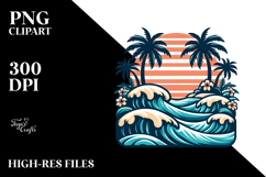Retro Tropical Island Waves PNG Product Image 2