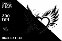 Simple Paintbrush Style Heart with Wings PNG Product Image 2