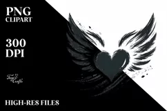 Simple Paintbrush Style Heart with Wings PNG Product Image 2