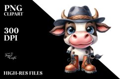 Watercolor Cow Hat Boots | Sublimation | Clipart Product Image 1