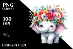 Cute Elephant in Cartoon-Style Watercolor | Clipart Product Image 3