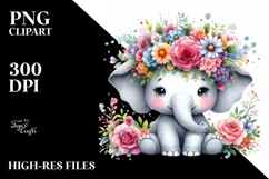 Colorful Flower Crown Elephant | Sublimation Clipart Product Image 3