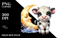 Cute Highland Cow on Moon Clipart, High-Resolution PNG Product Image 3