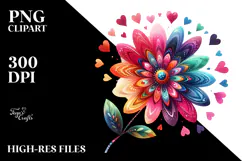 Colorful Watercolor Simple Boho Flower with Heart Petals, Product Image 2