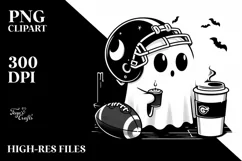 Ghost with Football Helmet Holding Coffee PNG Product Image 3