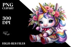 Colorful Unicorn in Folk Dancer&#039;s Costume PNG Product Image 1