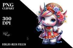 Colorful Unicorn in Folk Dancer&#039;s Costume PNG Product Image 1