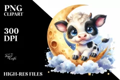 Watercolor Highland Cow Moon Sticker | Sublimation | Clipart Product Image 3
