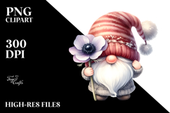 Watercolor Cute GNOME with Anemone, PNG Product Image 2