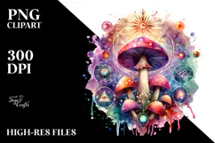 Vibrant Magical Celestial Mushroom with Tarot, PNG Product Image 2