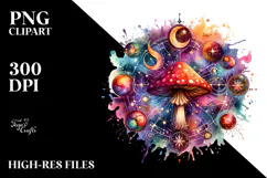 Vibrant Magical Celestial Mushroom with Tarot, PNG Product Image 2