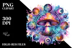 Vibrant Magical Celestial Mushroom with Tarot, PNG Product Image 2