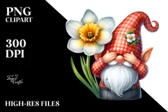 Cute Gnome with Narcissus PNG Product Image 2