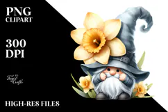 Cute Gnome with Narcissus PNG Product Image 2