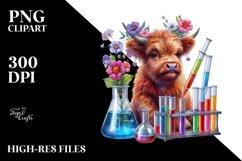 Colorful Baby Highland Cow with Beaker PNG Product Image 3