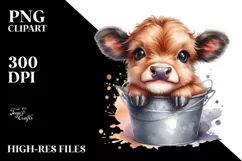 Watercolor Highland Cow Bucket Sticker | Sublimation | Product Image 3