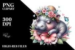 Sleeping Baby Hippo on a Flower, PNG Product Image 2