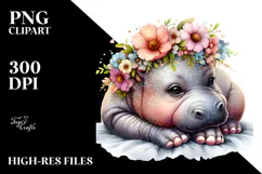 Sleeping Baby Hippo on a Flower, PNG Product Image 2