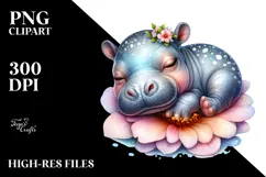 Sleeping Baby Hippo on a Flower, PNG Product Image 2