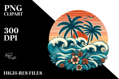 Retro Tropical Tree Waves Clipart Product Image 2