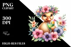 Watercolor Young Duck Wreath Cocktail Adorned | Sublimation Product Image 1