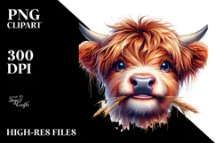 Happy Highland Cow with Hay Straw, PNG Product Image 2