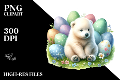 Digital Watercolor with Baby Polar Bear, Easter Eggs PNG Product Image 2