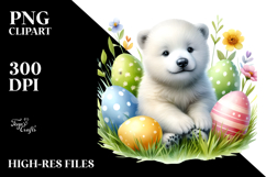 Baby Polar Bear Among Easter Eggs, PNG Product Image 2