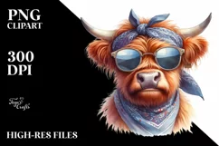 Cow Fancy Sunglasses Cow Portrait | Clipart Product Image 1